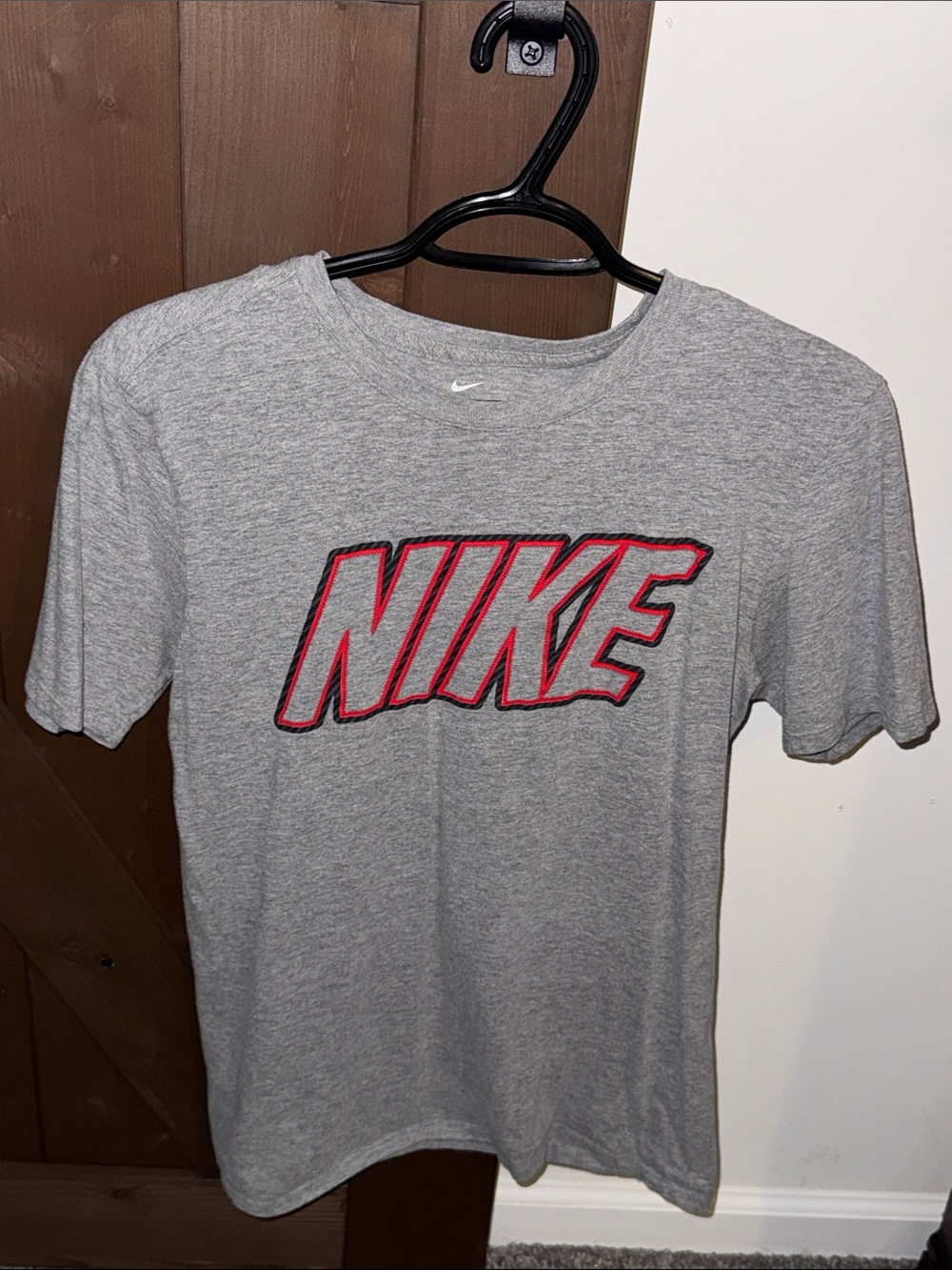 Nike Gray Short Sleeve Tee with Red-Outlined Logo